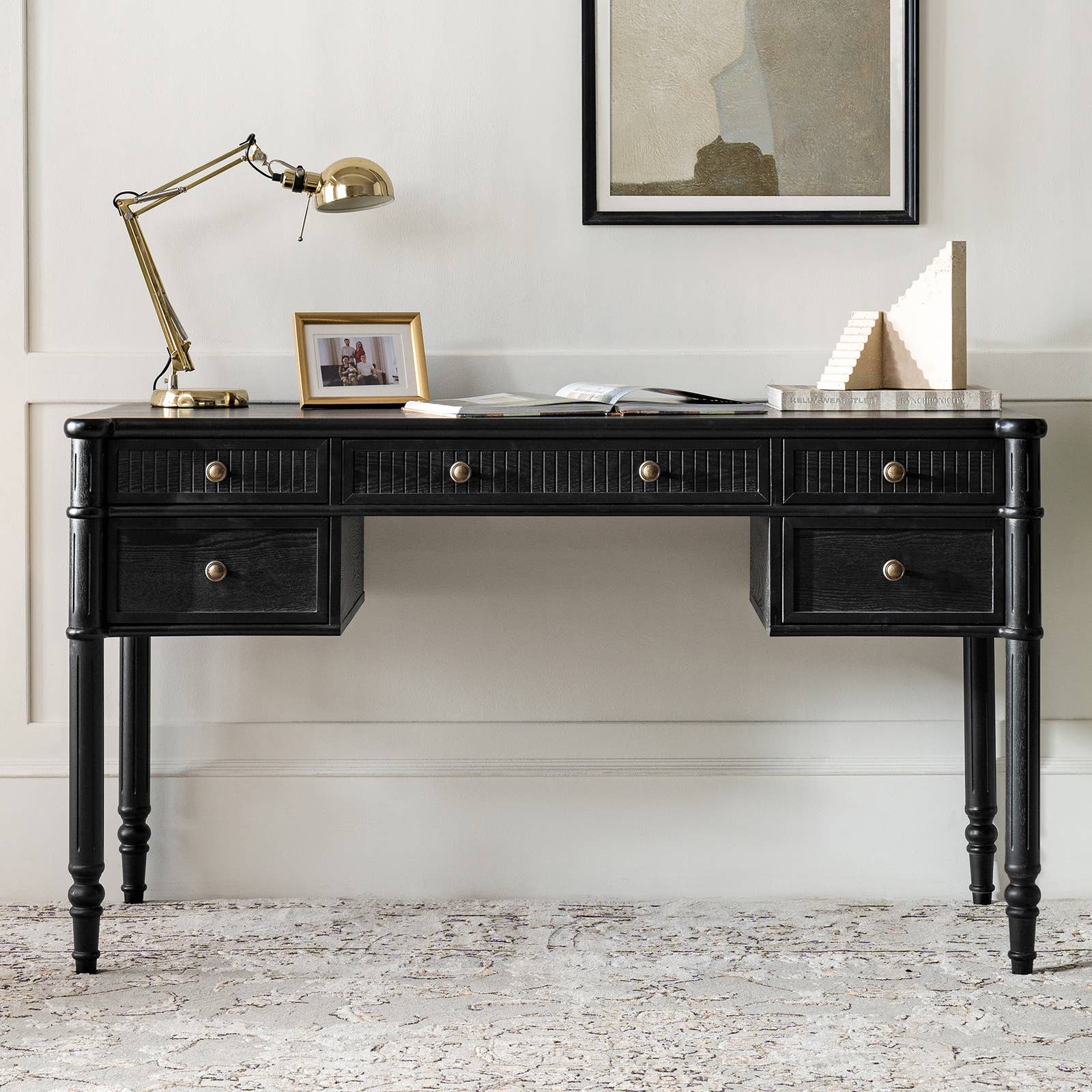 Derk 55''W Desk With 5 Drawers