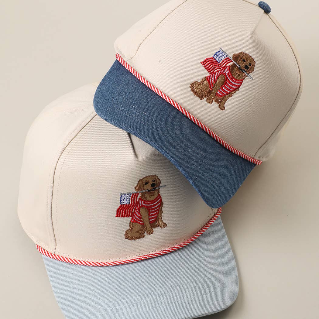 Golden Retriever USA Flag Denim Trucker Hat