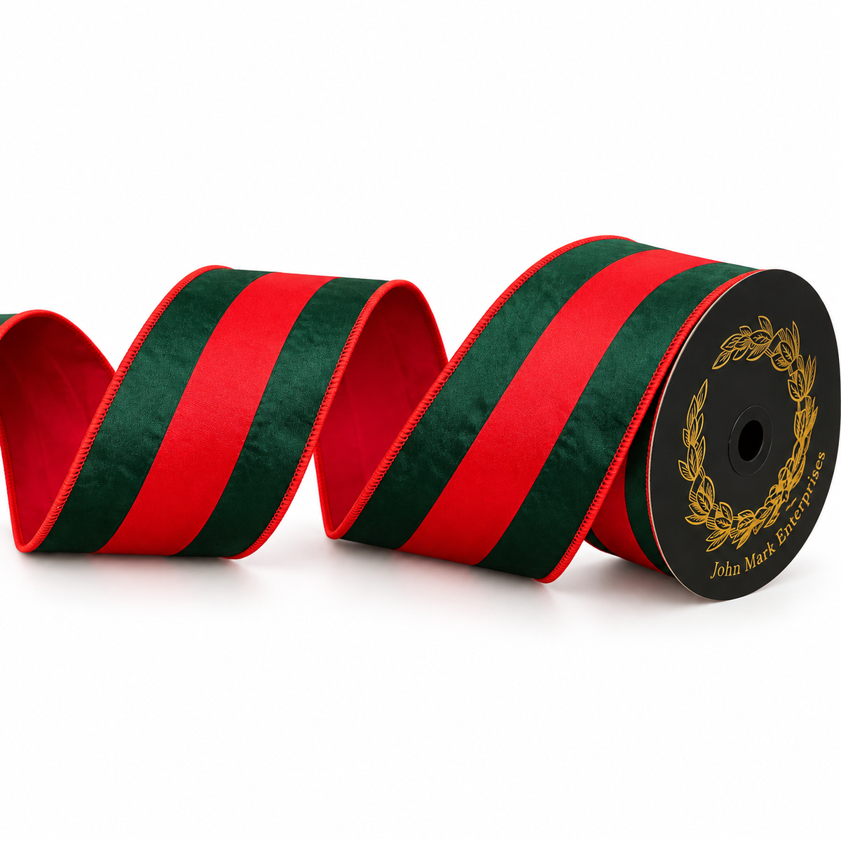 John Mark Satin Red & Green Stripe 4" Ribbon
