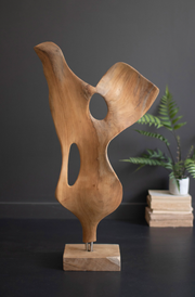 Smooth Carved Teak Wood Sculpture on a Base