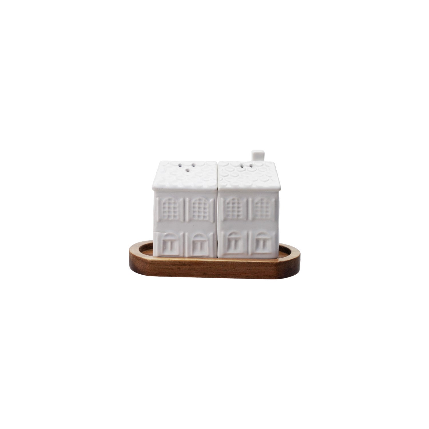 Stoneware White House Shaped Salt & Pepper Shakers