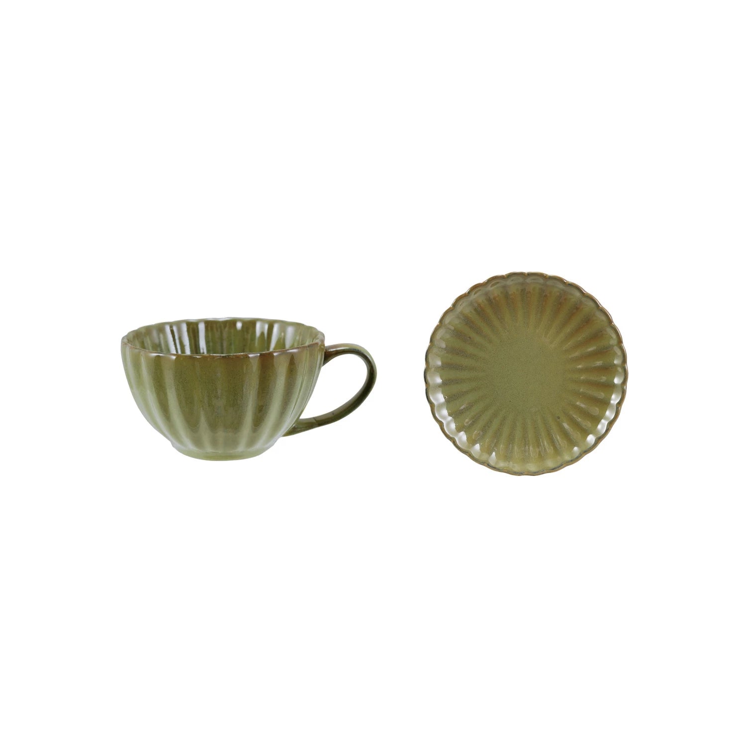 Sage Green Fluted Mug w/ Saucer