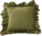 Green Ruffle Trim Cotton 18" Throw Pillow