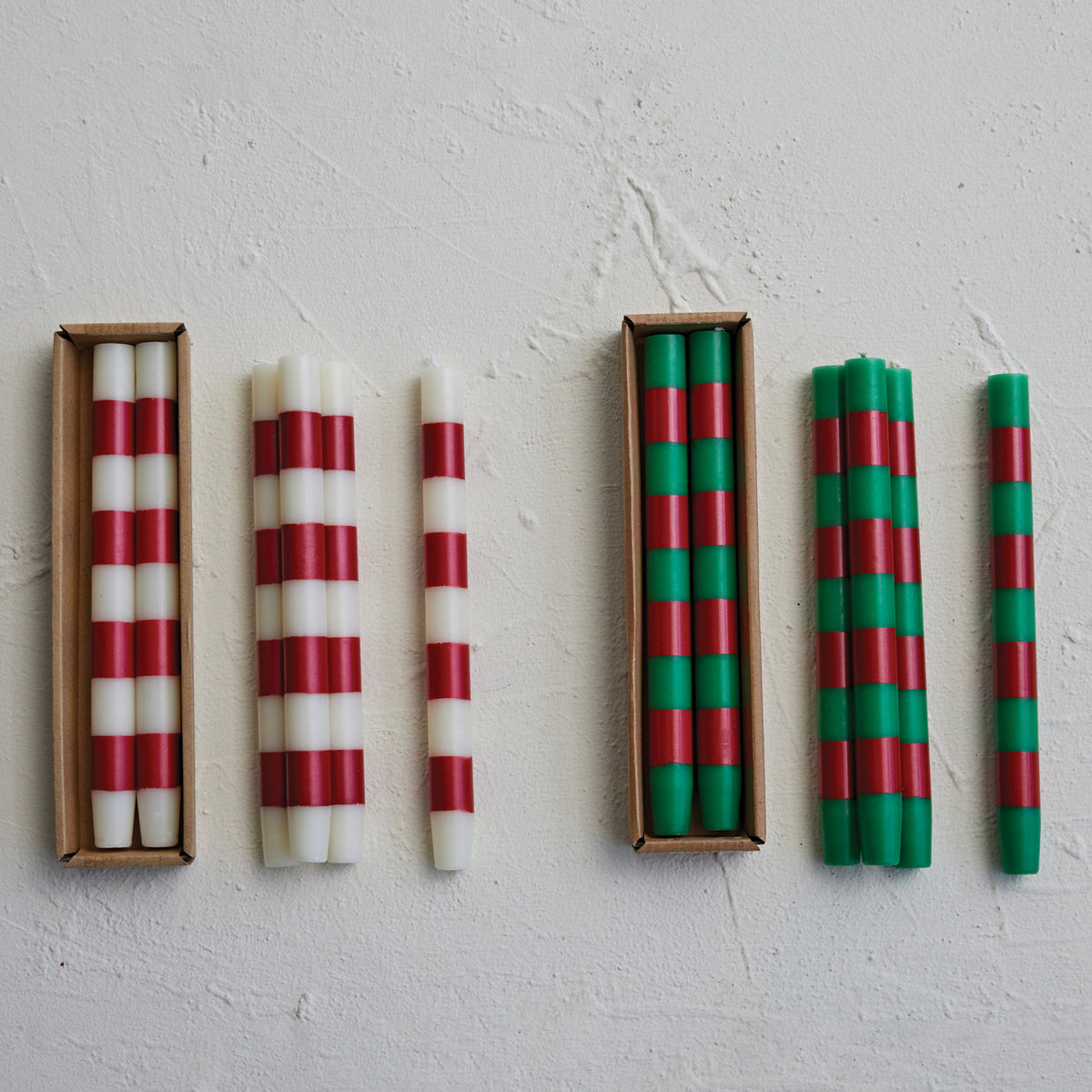 Unscented Red & White Striped Taper Candles - Set of 2