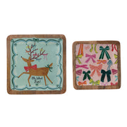 Enameled Mango Wood Holiday Square Tray