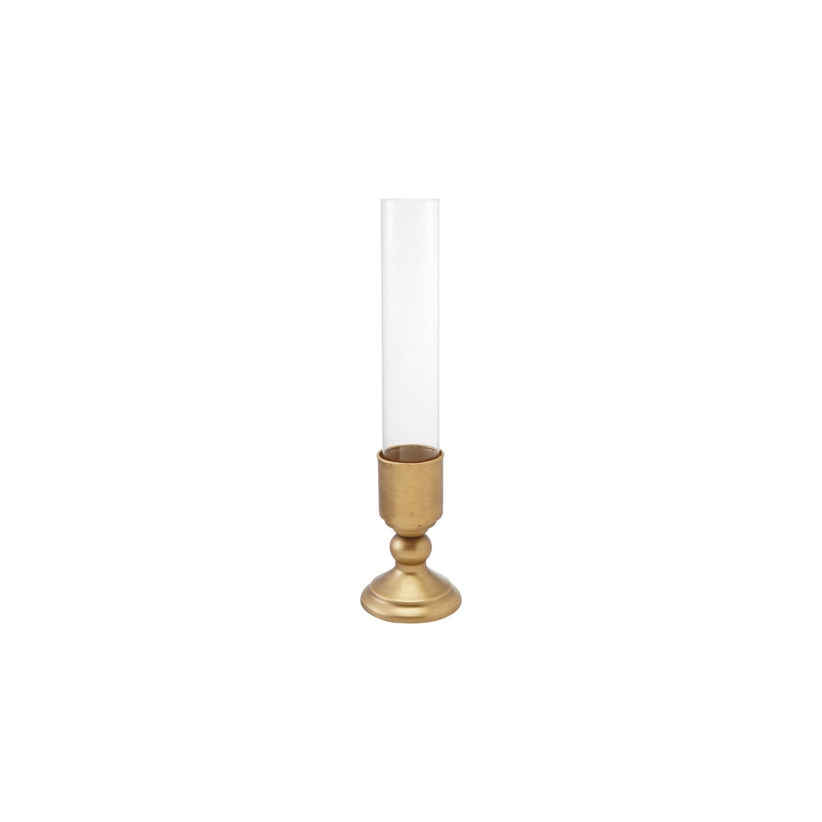 Gold Metal Taper Holder w/ Glass Hurricane