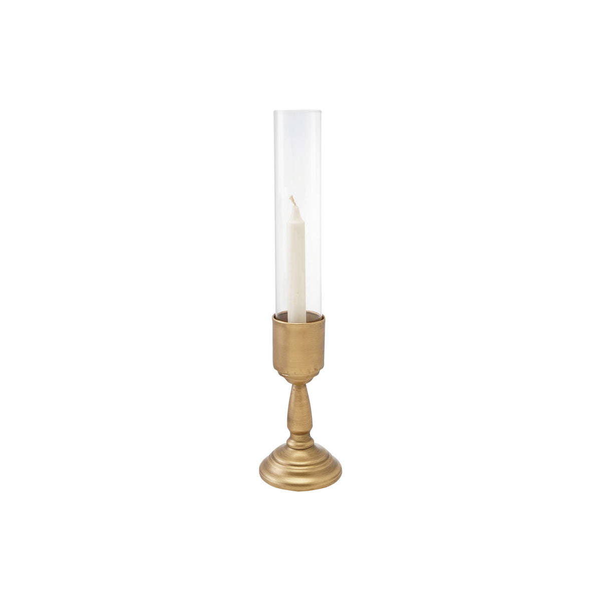 Gold Metal Taper Holder w/ Glass Hurricane