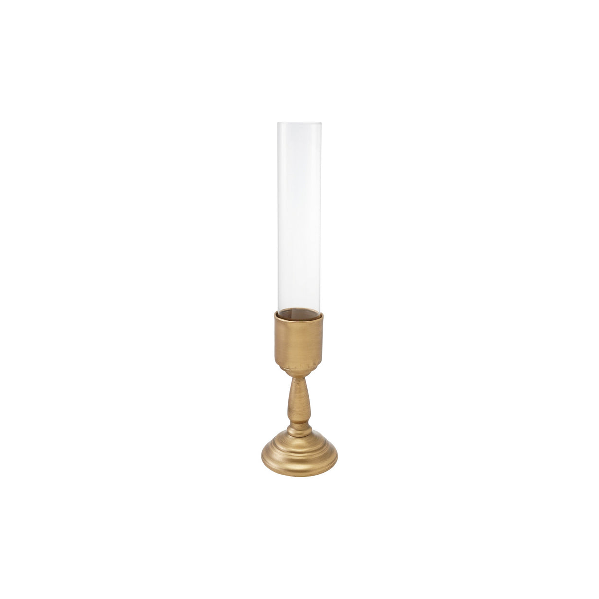 Gold Metal Taper Holder w/ Glass Hurricane