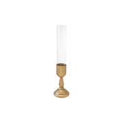 Gold Metal Taper Holder w/ Glass Hurricane