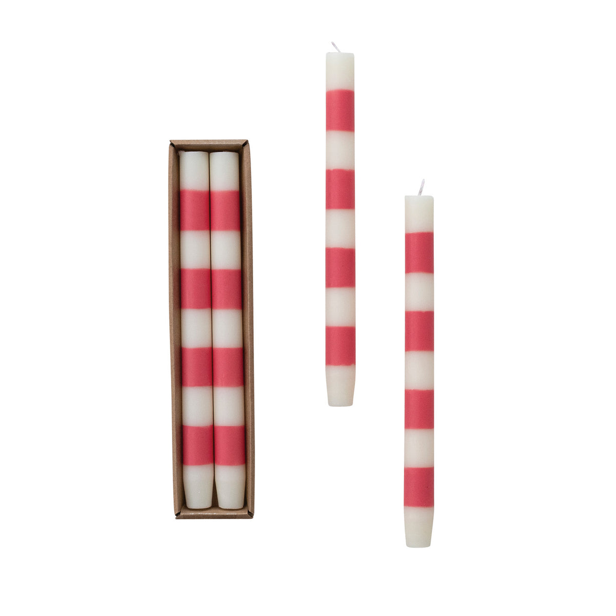 Unscented Pink & White Striped Taper Candles - Set of 2