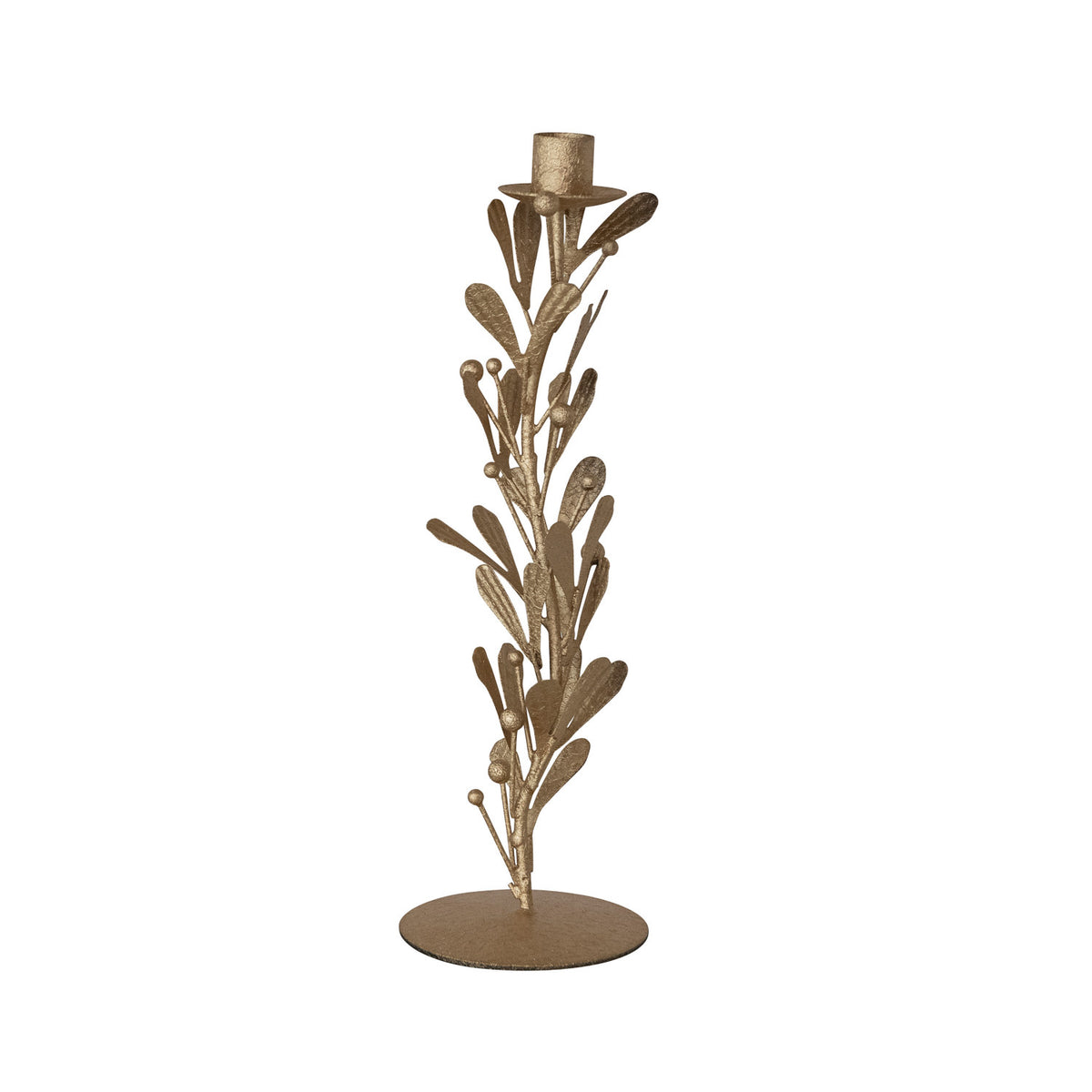 Distressed Antique Gold Bead Mistletoe Taper Holder