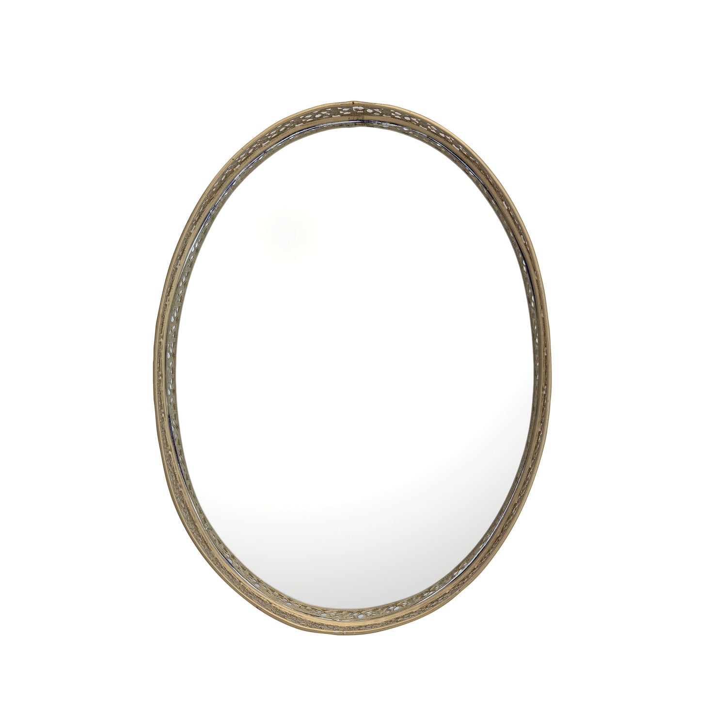 Oval Gold Metal Filigree Footed Tray w/ Mirror