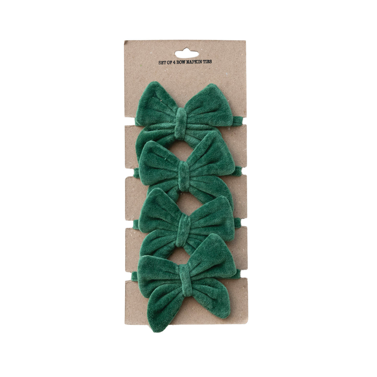 Green Velvet Bow Napkin Ties - Set of 4