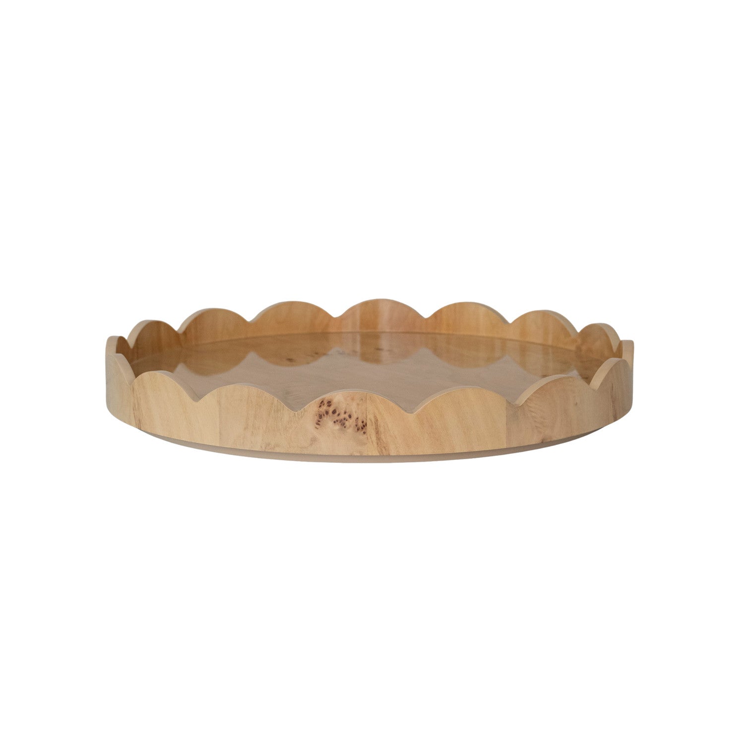 Burl Wood Veneer Scalloped Lazy Susan