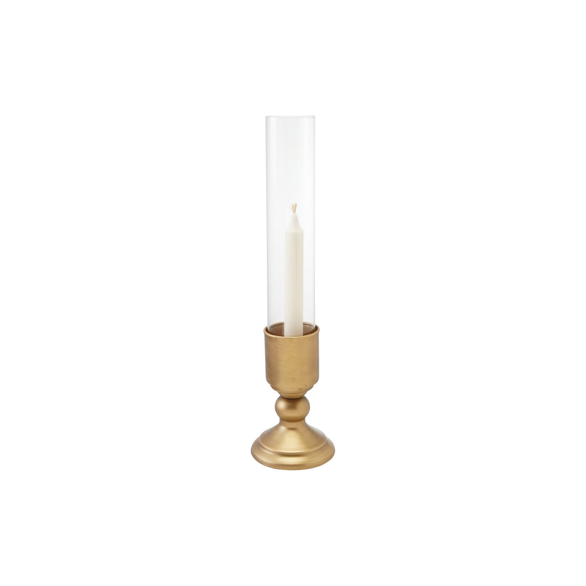 Gold Metal Taper Holder w/ Glass Hurricane