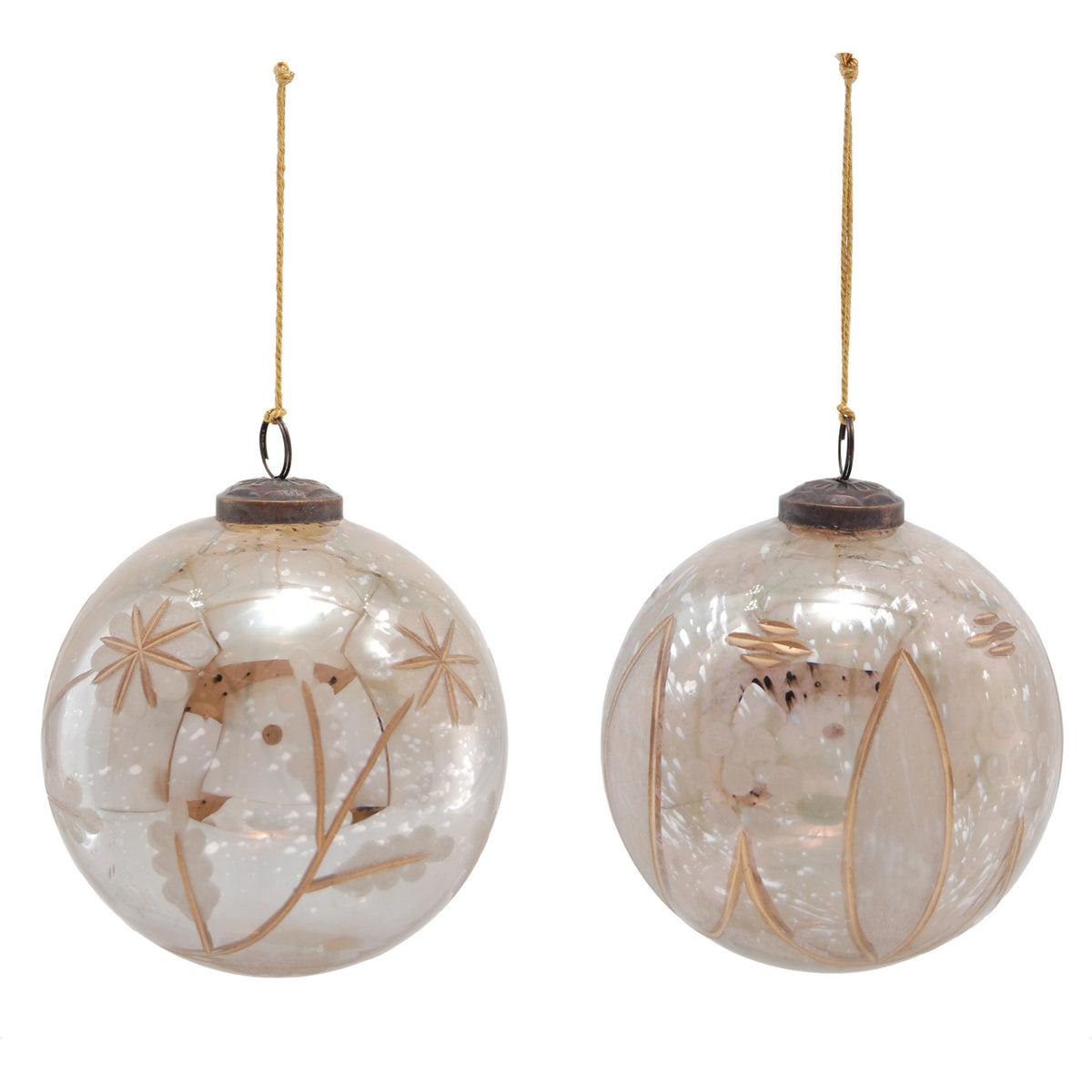 5" Antique Silver Etched Mercury Glass Ball Ornament