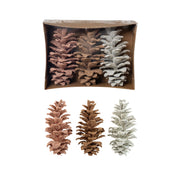Faux Pinecones with Glitter, Pink, Brown & White, Boxed Set of 3